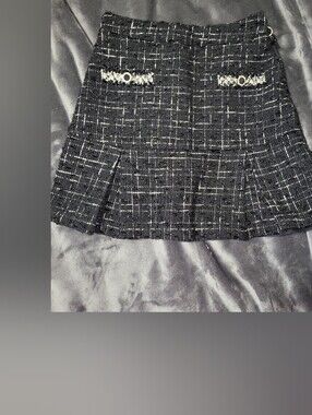 Patachou Kids - Classic Black Tweed Pleated Mini Skirt